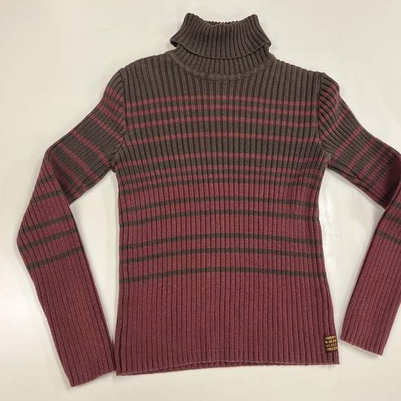 Vintage Y2K Calvin Klein Jeans Sweater Womens M Striped Rib Turtleneck Pullover - Picture 4 of 15